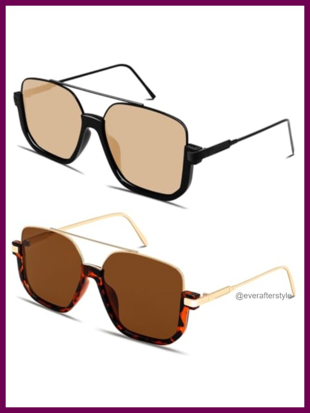 Oversized Square Aviator Sunglasses Semi-Frame Retro UV400